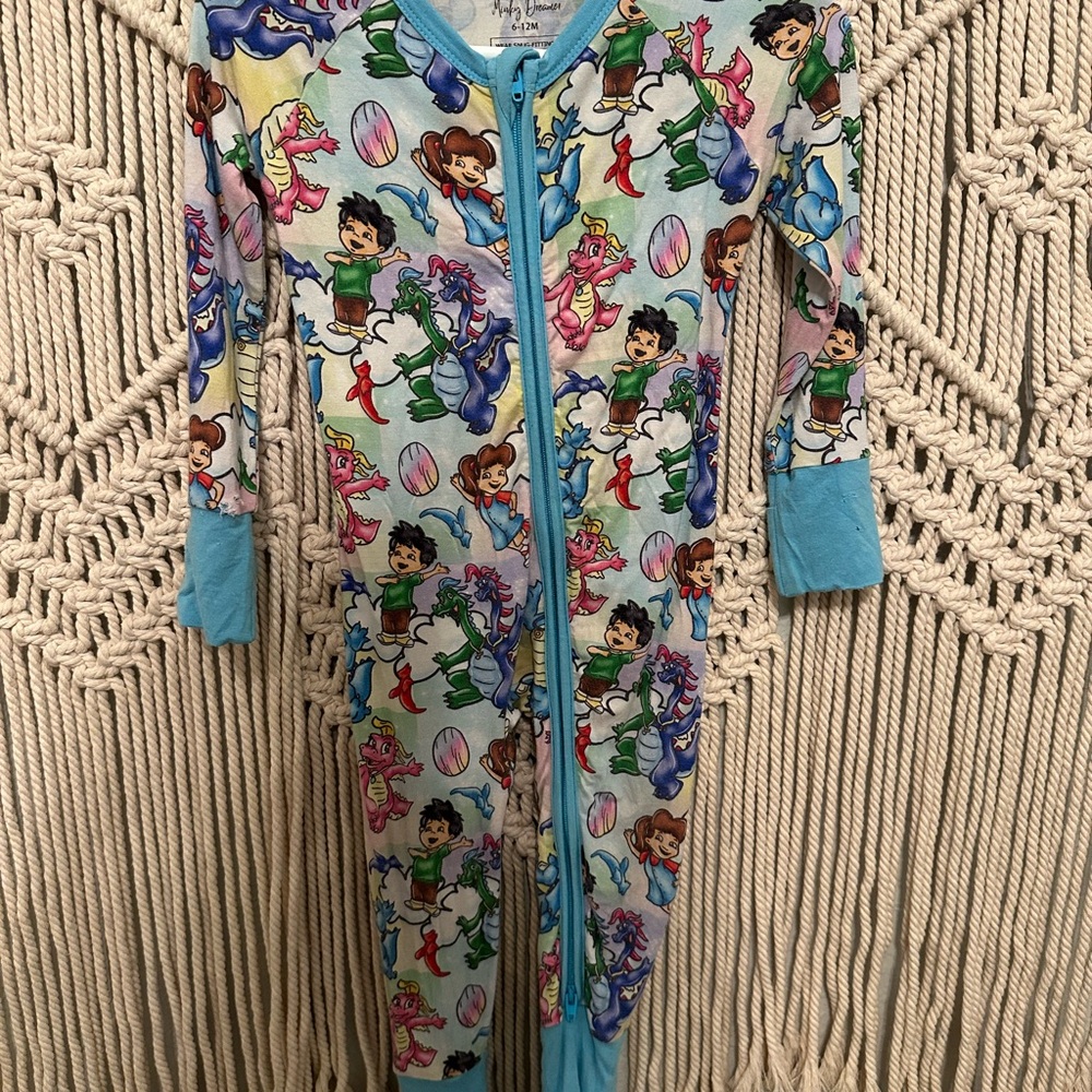 Kids Cartoon Print One Piece Pajamas - Blue